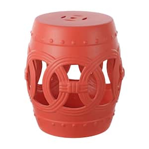 Lucky Coins 16" Chinese Ceramic Drum Garden Stool, Matte Coral