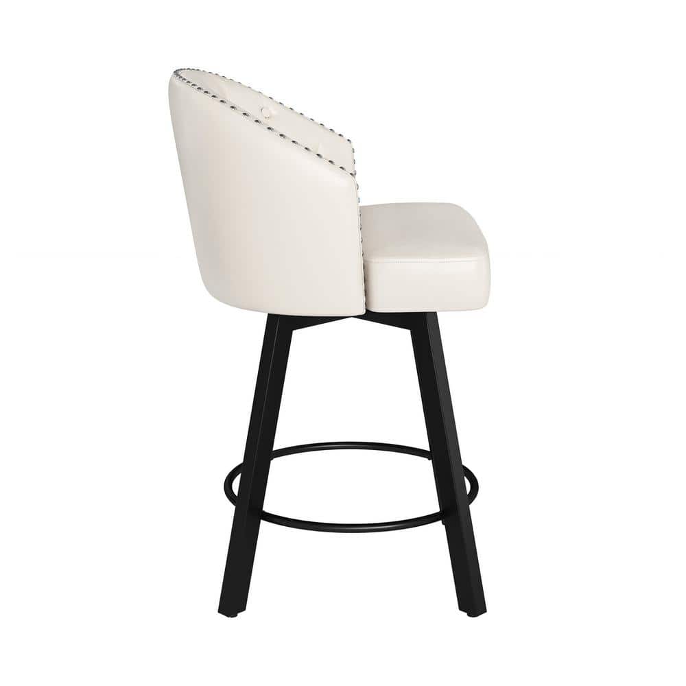 White Faux Leather Swivel Counter Height Bar Stools with Metal Frame, Set of 2