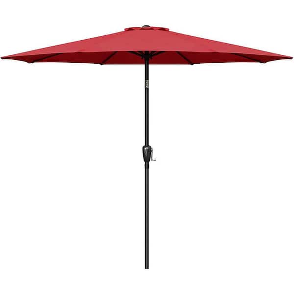 Sudzendf 9 ft. Patio Outdoor Table Market Yard Umbrella with Push Button Tilt/Crank, 6-Sturdy Ribs in Red