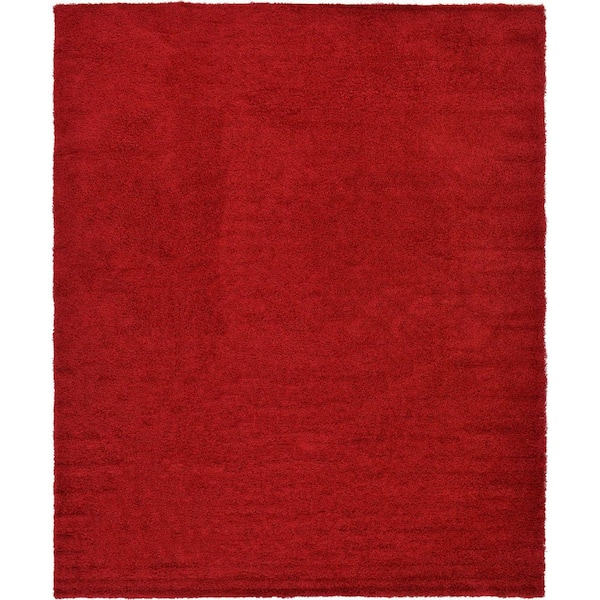 Unique Loom Solid Shag Cherry Red 12 ft. x 15 ft. Area Rug