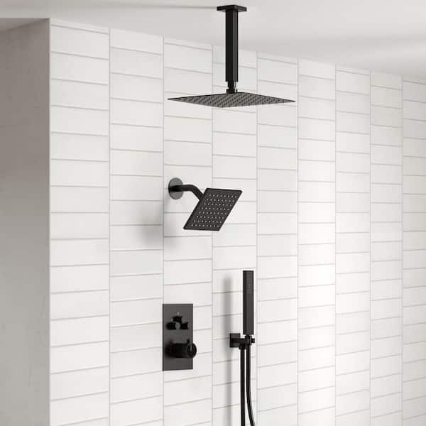 Family-Friendly 7-Spray Multiple Press 12 in. Wall Bar Shower Kit with Anti Scald 2.5 GPM in Matte Black Valve Included