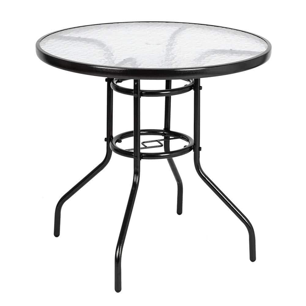 Patio Bistro Table Round Outdoor Coffee Table, Round Tempered Glass Top wit