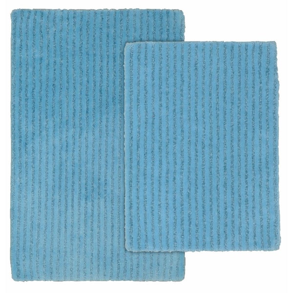 Garland Rug Sheridan Basin Blue 21 in. x 34 in. Striped Nylon 2-Piece Bath Mat Set