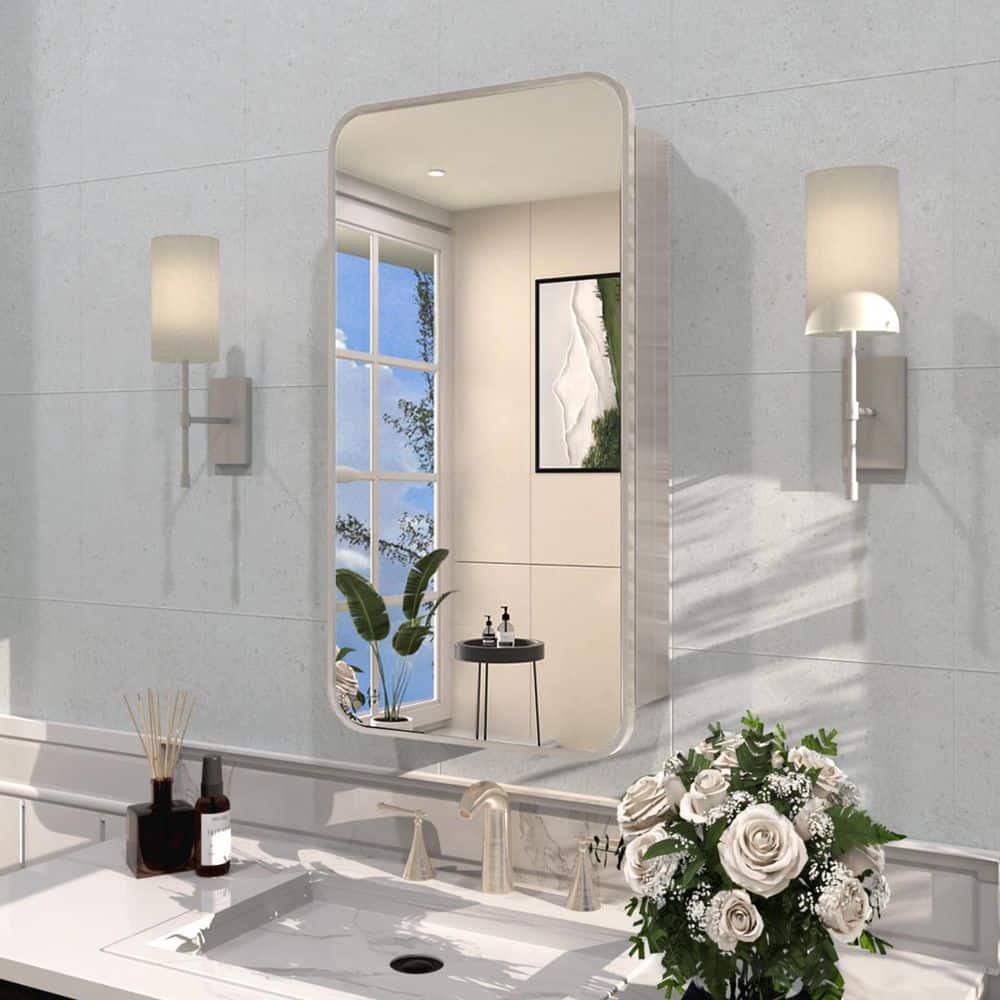 15 in. W x 24 in. H Rectangular Framed Recessed/Surface Mount Medicine Cabinet with Mirror in Brushed Nickel price history on PriceWatchPro