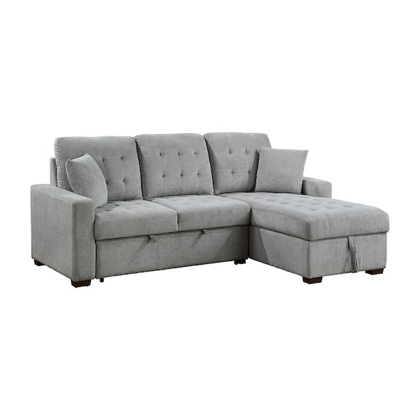 Lazzara Rupert 86 in. Straight Arm 2-piece Velvet Sectional Sofa in Gray with Right Chaise and Pull-out Bed