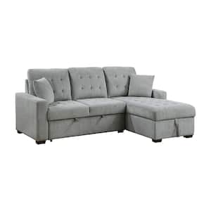 Rupert 86 in. Straight Arm 2-piece Velvet Sectional Sofa in Gray with Right Chaise and Pull-out Bed