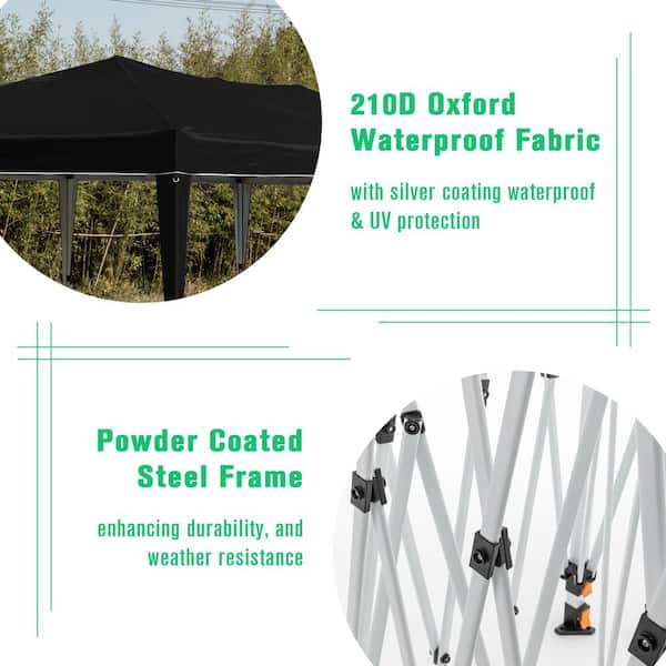 10 ft. x 20 ft. Black Metal Outdoor Waterproof Pop Up Canopy Tent