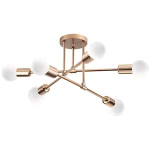 Acad 20.1 in. 6-Light Modern Rose Gold Semi- Flush Mount Ceiling Light with No Bulbs Included