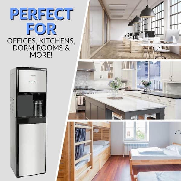 No Lift Bottom Loading Child Safety Lock Kitchens Holds 3 & 5 Gallon Bottles Perfect For Homes Igloo IWCBL5OSCLD1CHBKS Stainless Steel Hot & Cold Ozone Self-Cleaning Water Cooler Dispenser