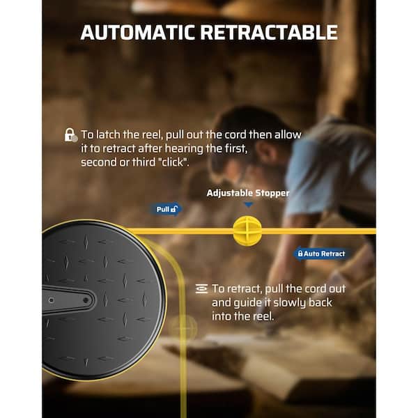 30 ft. 16/3 SJTW 10 Amp Retractable Extension Cord Reel with 3 Electrical Outlets, Metal Plate