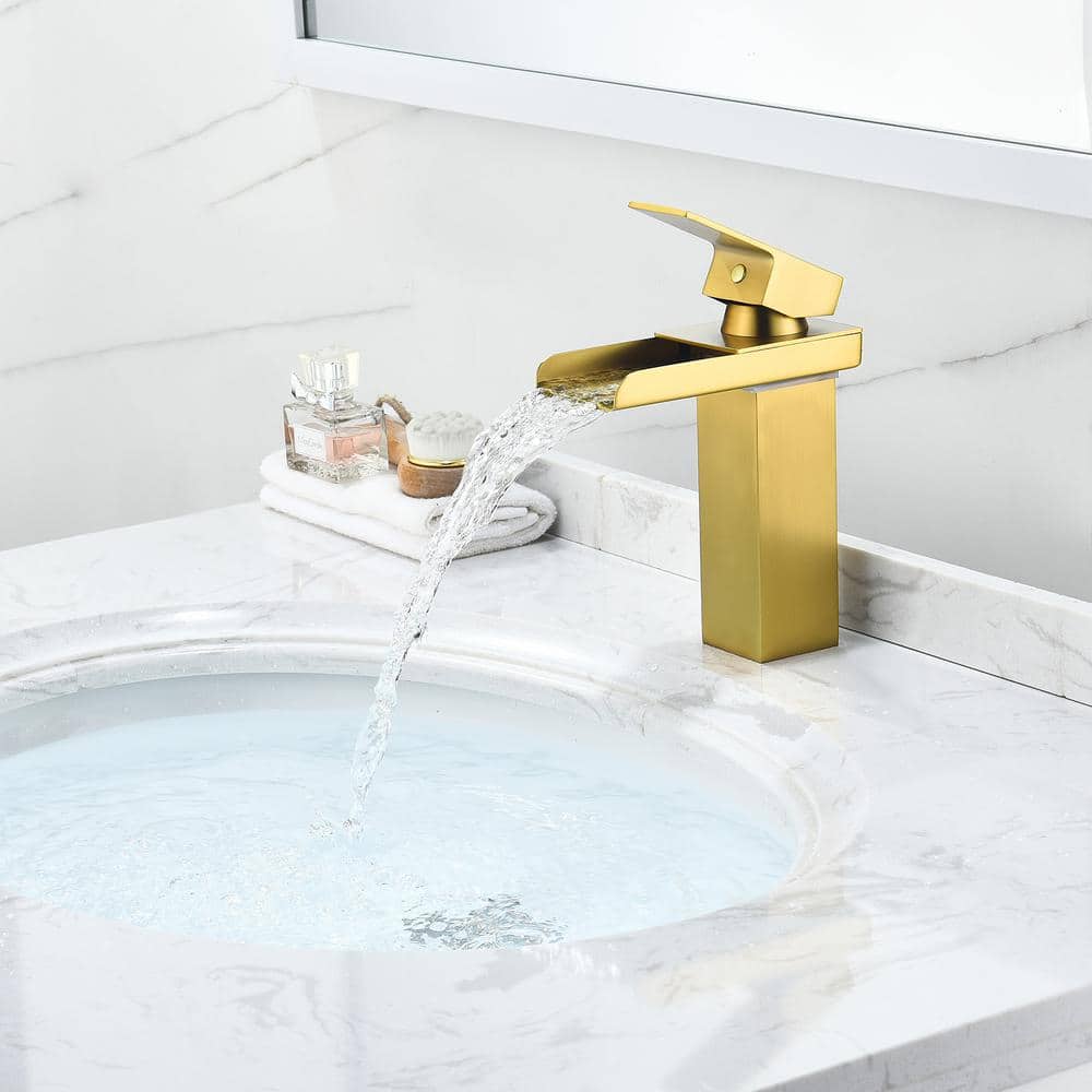 Brushed Gold Single-Handle Waterfall Bathroom Faucet