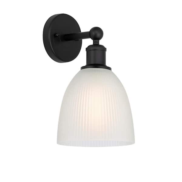 Castile 1-Light Matte Black, White Wall Sconce with White Glass Shade