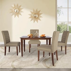 Ashland 5-Piece Rectangle Walnut Solid Wood Top Dining Set with 4 Fabric Dining Chairs in Natural Linen Seats 4