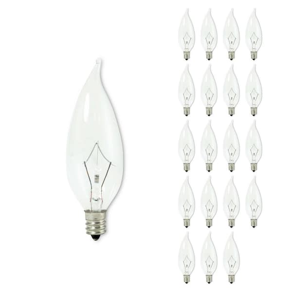25-Watt Warm White Light CA10 (E!2) Candelabra Screw Base Dimmable Clear Flame Krypton Light Bulb, 2700K (20-Pack)
