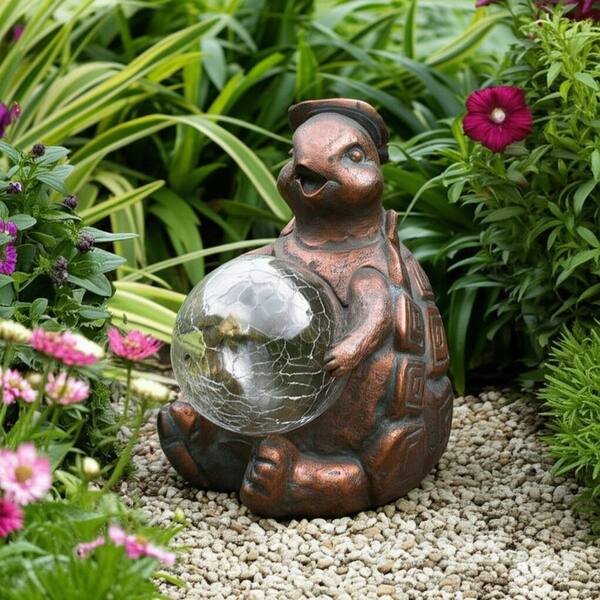 Liv & Skye Bronze 5 in. x 7 in. Resin Turtle with Solar Orb Garden