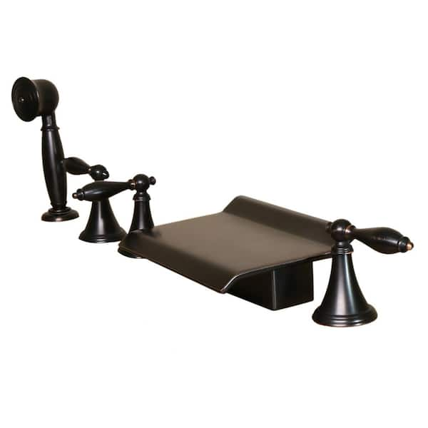 Kokols 3-Handle Deck-Mount Roman Tub Faucet with Handshower in Oil Rubbed Bronze