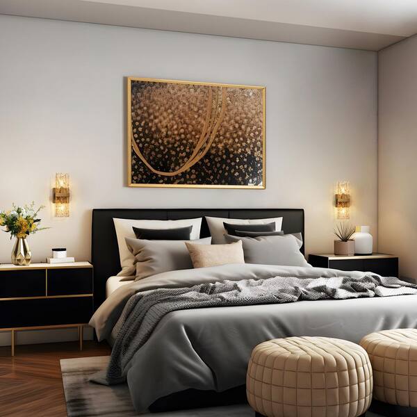2-Light Brushed Brass Wall Sconce with Gold Leaf-Embedded Acrylic Lampshade