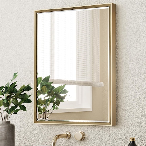 QueenFun 22 in. W x 30 in. H Framed Rectangular Beveled Edge Bathroom Vanity Wall Mount Mirror in Champagne Gold