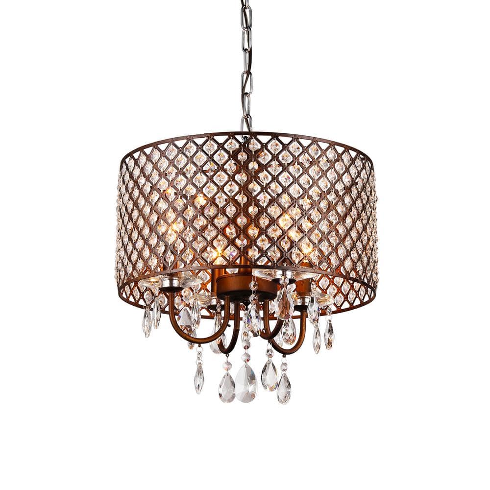 Alexia Antique Bronze Drum Chandelier with Crystal Accents