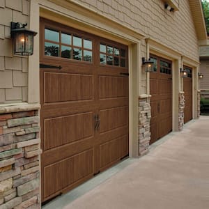 Gallery Steel Long Panel 8 ft x 7 ft Insulated 6.5 R-Value Wood Look Medium Garage Door with SQ24 Windows