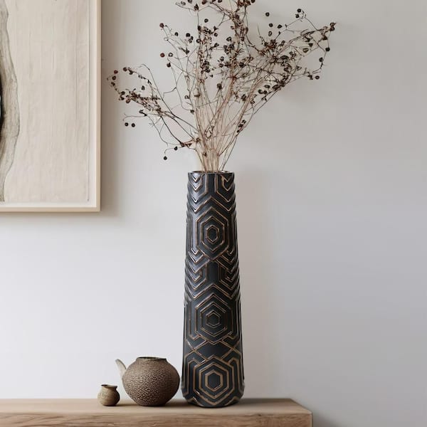 22 in. Black Ceramic Contemporary Decorative Vase