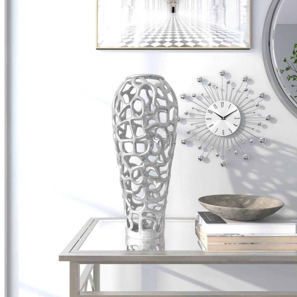 Elegant 19'' Silver Aluminum Bouquet Vase with Hole Design