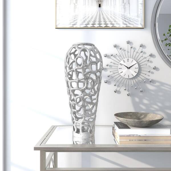 Litton Lane Silver Tube Glass Decorative Vase with Metal Stand