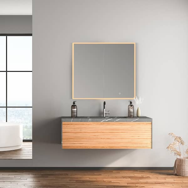 Carsoli 36 in. W x 32 in. H Small Rectangular Silver Recessed/Surface Mount Medicine Cabinet with Mirror and Lighting