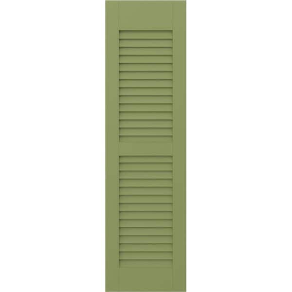 Ekena Millwork 15 in. W x 61 in. H Americraft 2 Equal Louver Exterior Real Wood Shutters Per Pair in Moss Green