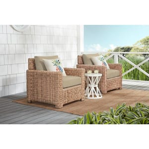Laguna Point Natural Tan Wicker Outdoor Patio Stationary Lounge Chair with CushionGuard Putty Tan Cushions (2-Pack)