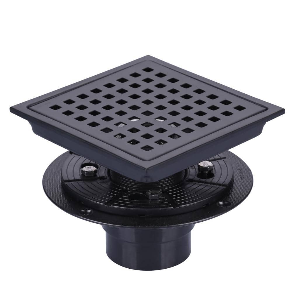 5.9 in. x 5.9 in. Stainless Steel Square Shower Drain with Strainer in Matte Black 71001B