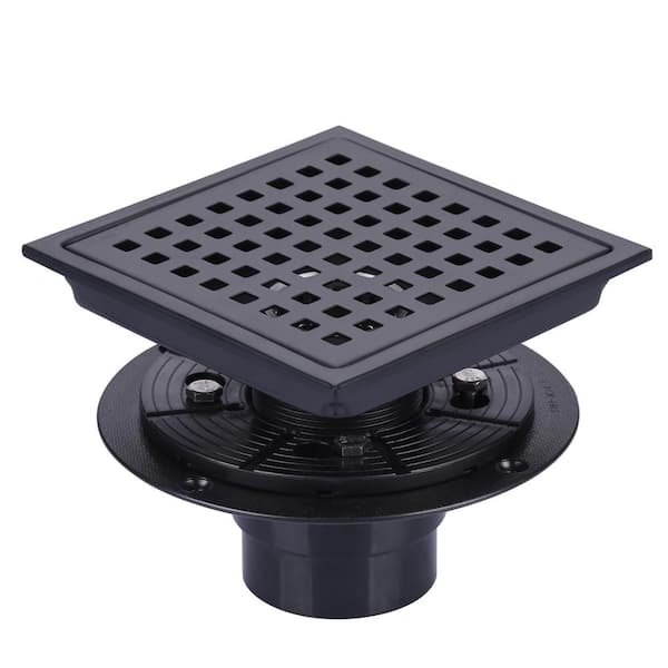 WOWOW 5.9 in. x 5.9 in. Stainless Steel Square Shower Drain with Strainer in Matte Black