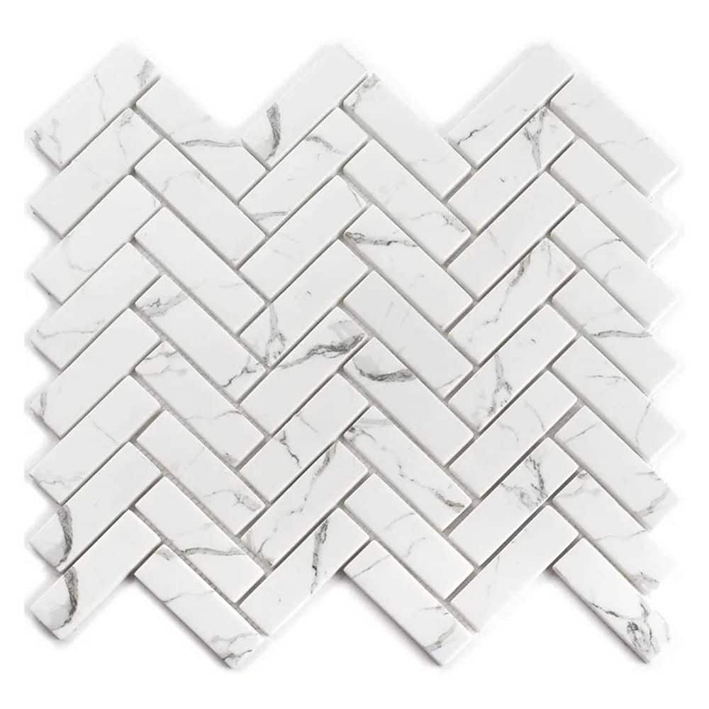 Aloha 4 in. x 5 in. Polished White, Gray Vein Glass Mosaic Herringbone Wall and Floor Tile Sample price history on PriceWatchPro