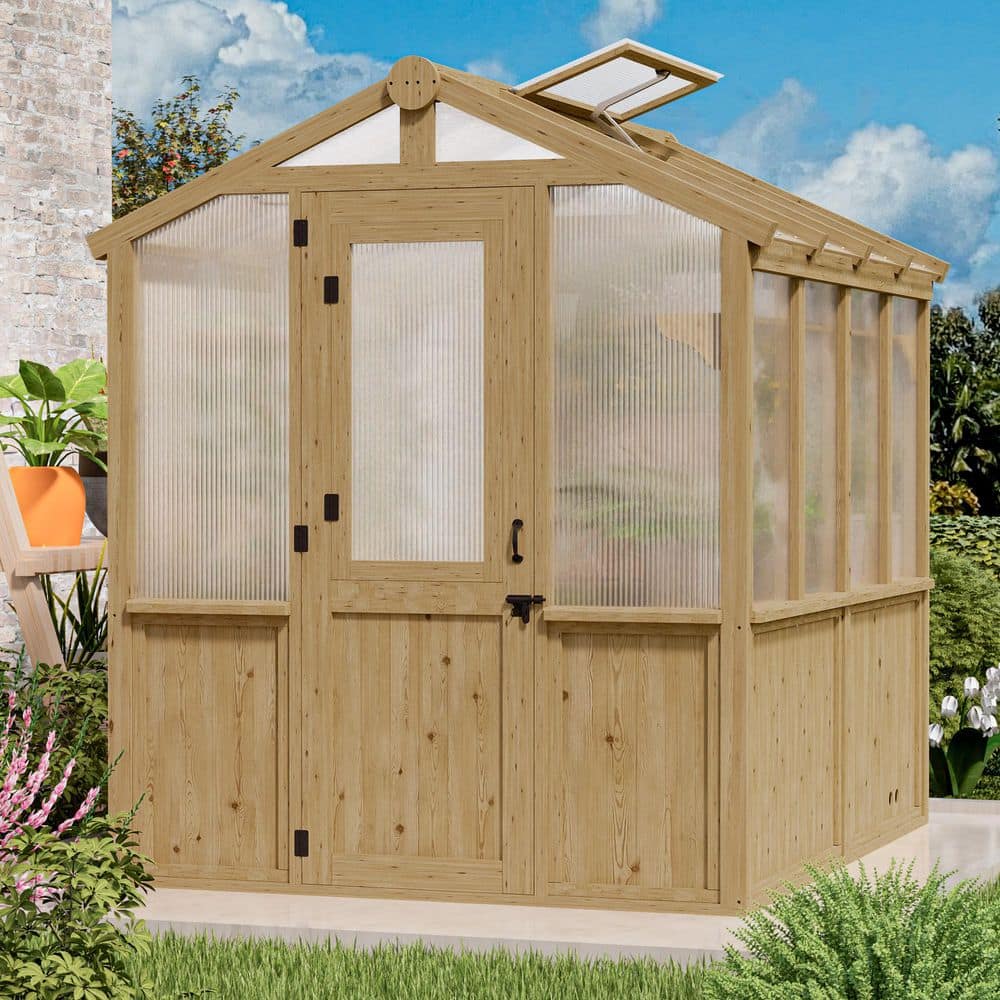 Esunny 6.8 x 7.8 ft. Wood Garden Greenhouse Kit with Double-Wall