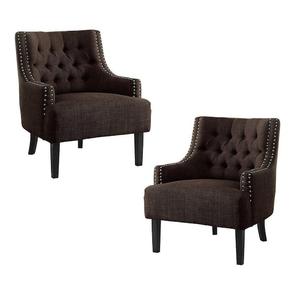 EVERGLADE HOME Bolingbrook Chocolate Textured Upholstery Tufted Back Accent Chair (Set of 2)
