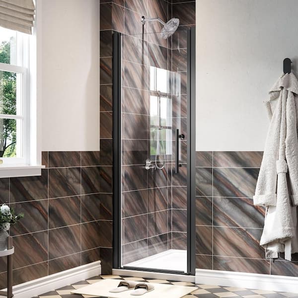 26 in. to 27.5 in. W x 68 in. H Frameless Pivot Shower Door in Matte Black with 1/4 in. Clear Tempered Glass