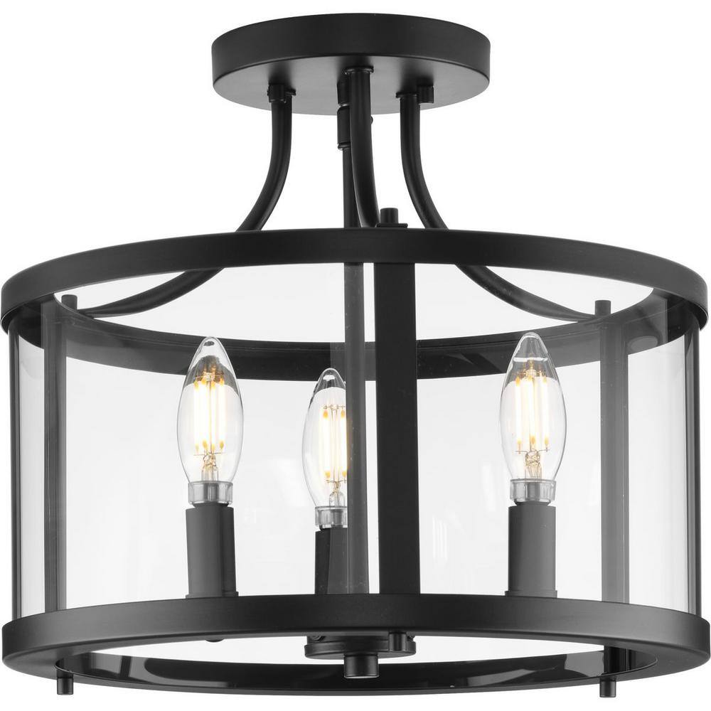 Gilliam 13" Matte Black Circular Semi-Flush Mount with Clear Glass