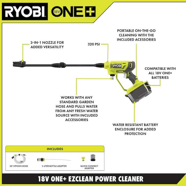 Ryobi One+ 18-Volt 320 PSI 0.8 GPM Cold Water Cordless Power Cleaner (Tool Only)