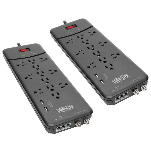 Tripp Lite Protect It 8 ft. 12-Outlet Surge Protector with 2 USB Ports 2-Pack