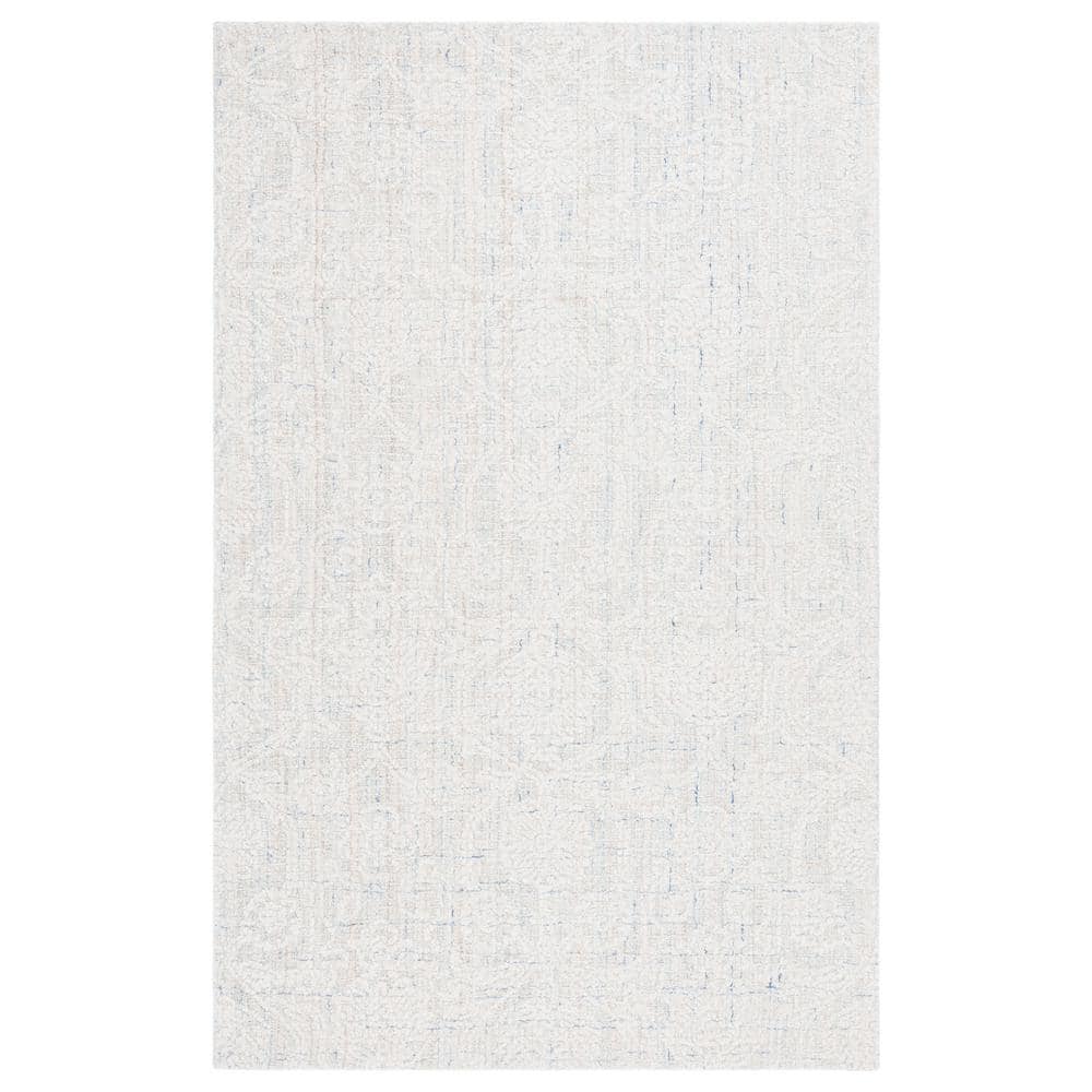 Blue Ivory Handmade Wool Tufted Non-slip Round Rug