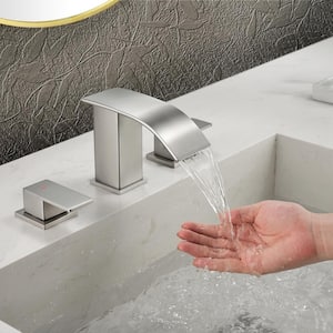 8 in. Widespread 2-Handle Bathroom Faucet with Pop-Up Drain Assembly and Waterfall in Brushed Nickel