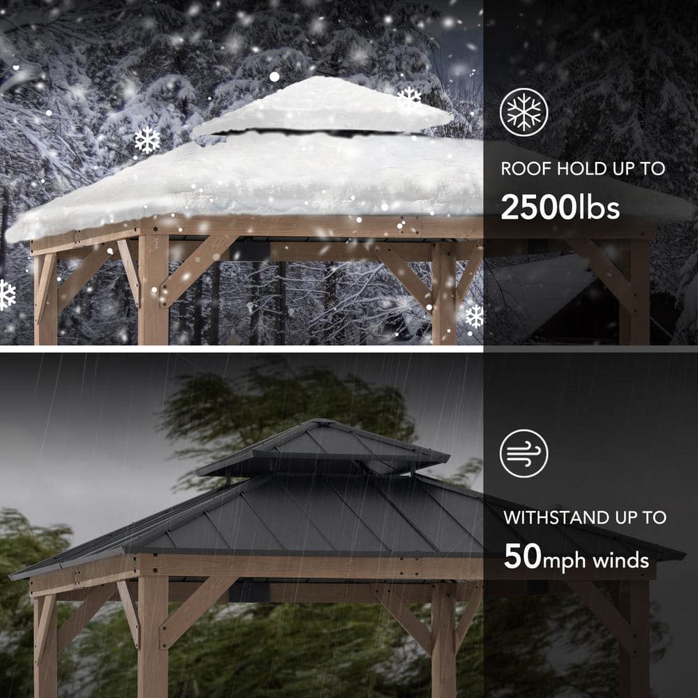 Sunjoy 11' x 11' Cedar Frame Gazebo with Steel Roof