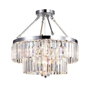 Zennia 20 in. 9-Light Chrome Semi- Flush Mount with No Bulbs Included for Dining/Living Room, Bedroom
