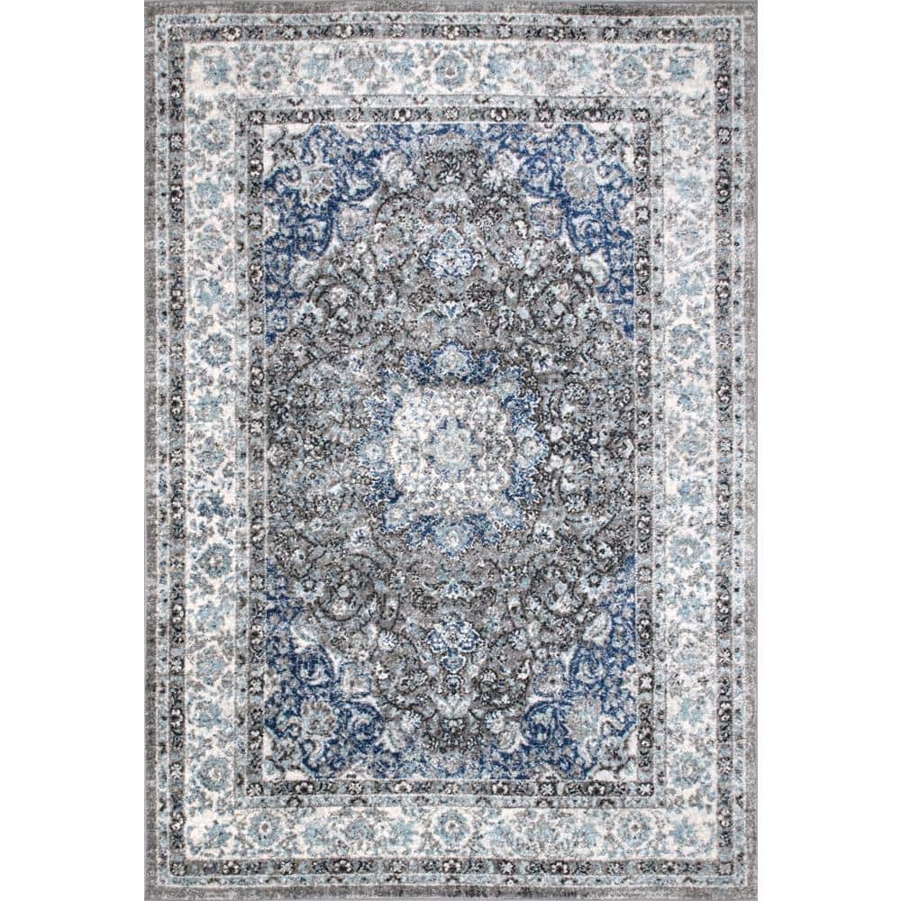 Reversible Dark Gray Synthetic 4'x6' Persian-Inspired Area Rug
