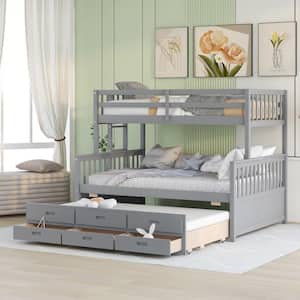 Gray Twin-Over-Full Bunk Bed with Twin Size Trundle, Separable Bunk Bed with Drawers for Bedroom