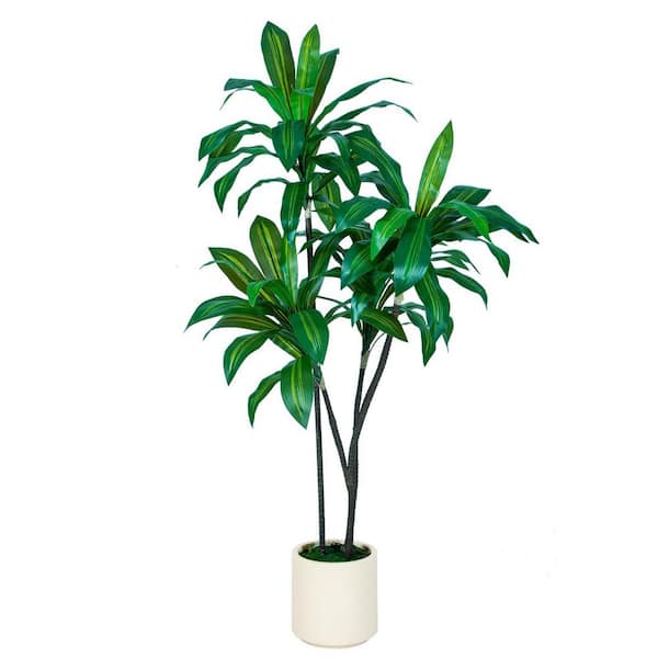 hykolity 5 ft. Artificial Dracaena Tree with Natural Wood Trunk, Lifelike Fruits in White Tall Planter for Home Office Decor