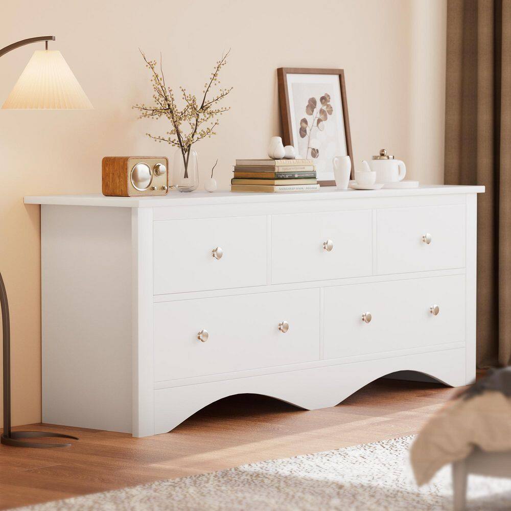Creaser 52 in. White MDF Dresser for Bedroom, Wide Chest of Drawers with 5-Wood Dresser Drawers price history on PriceWatchPro