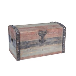 Red, Black and Blue-White Small Wooden Storage Trunk Weathered Wood with Paint Finish