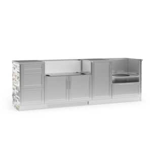 Outdoor Kitchen Signature Series SS 107.16 in. L x 25.5 in. D x 37 in. H 8-Piece Cabinet Set in White Crystal Marble