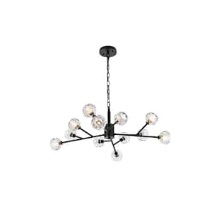 Timeless Home 35 in. 12-Light Black And Clear Pendant Light